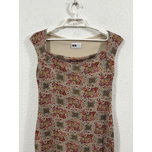Vintage I.N. Studio Dress Womens Medium Multicolor Paisley Ruffle Hem 90s Y2K - Picture 2 of 9